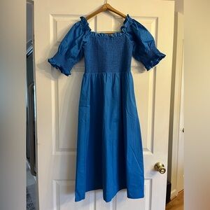 Crown & Ivy Blue Smocked Puff-Sleeve Dress